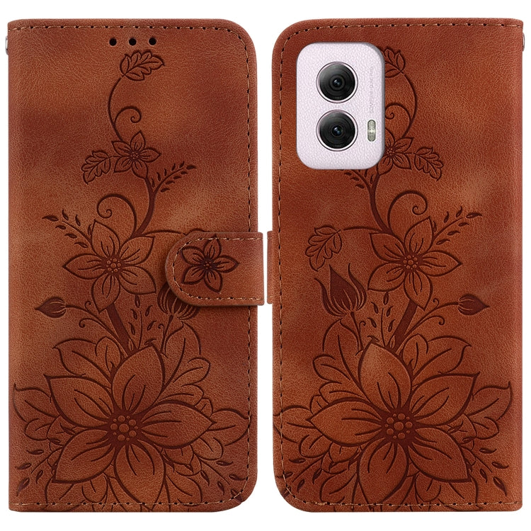 For Motorola Moto G Power 5G 2024 Lily Embossed Leather Phone Case(Brown) - Motorola Cases by buy2fix | Online Shopping UK | buy2fix