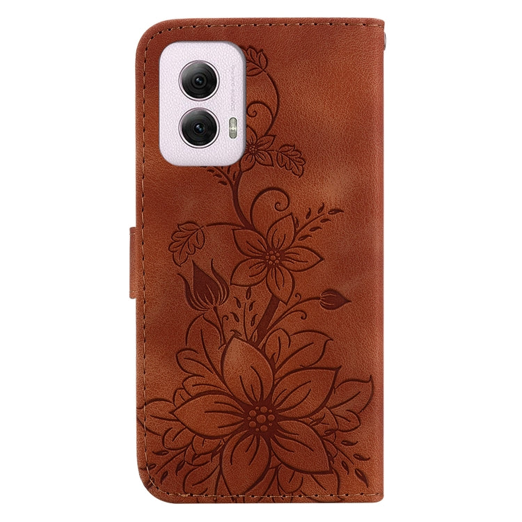 For Motorola Moto G Power 5G 2024 Lily Embossed Leather Phone Case(Brown) - Motorola Cases by buy2fix | Online Shopping UK | buy2fix