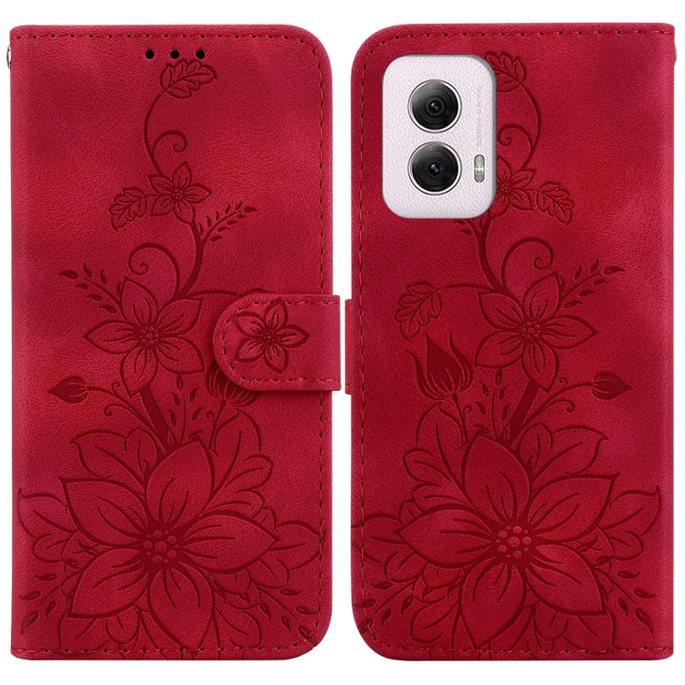 For Motorola Moto G Power 5G 2024 Lily Embossed Leather Phone Case(Red) - Motorola Cases by buy2fix | Online Shopping UK | buy2fix