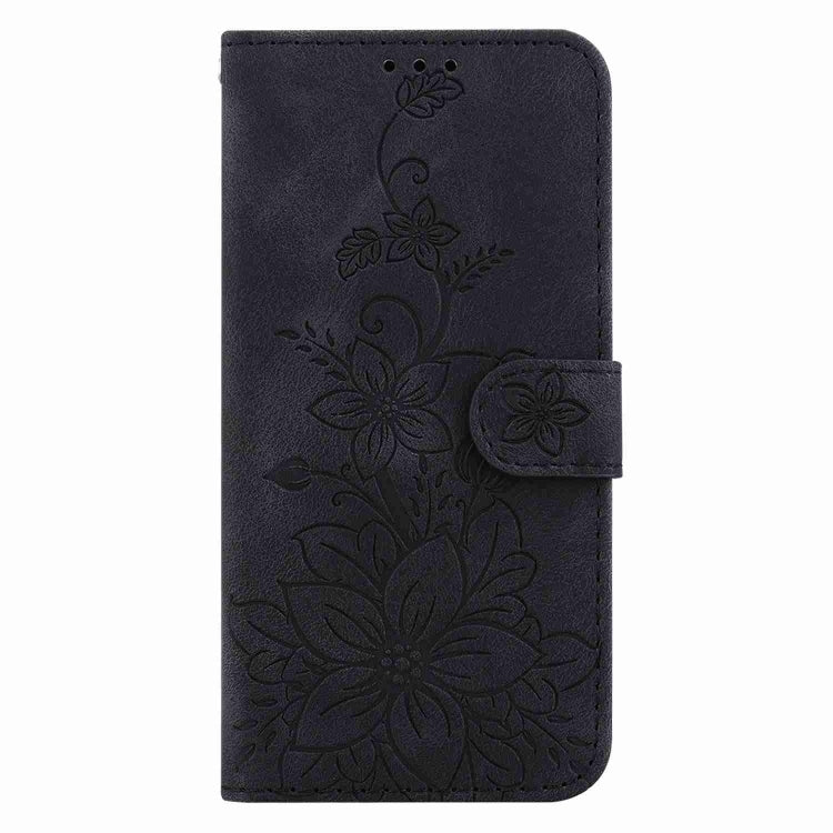For Motorola Edge 2024 Lily Embossed Leather Phone Case(Black) by buy2fix