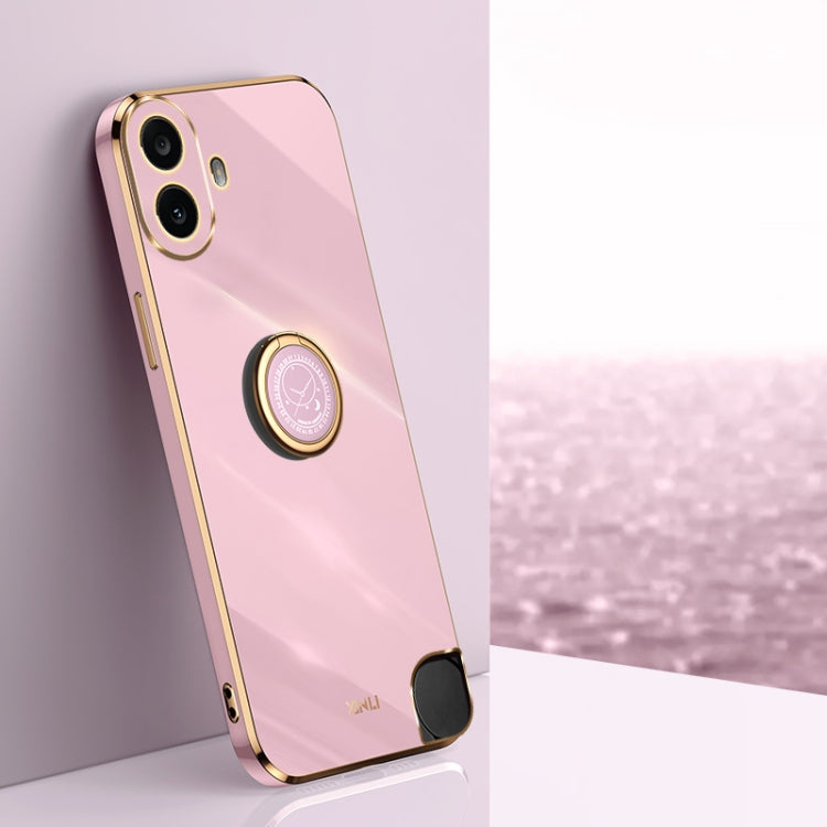 For Nothing CMF Phone 1 XINLI Straight 6D Plating Gold Edge TPU Shockproof Case with Ring Holder(Cherry Purple) - Nothing Cases by XINLI | Online Shopping UK | buy2fix