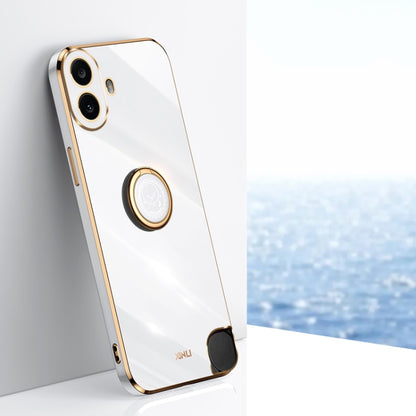 For Nothing CMF Phone 1 XINLI Straight 6D Plating Gold Edge TPU Shockproof Case with Ring Holder(White) - Nothing Cases by XINLI | Online Shopping UK | buy2fix