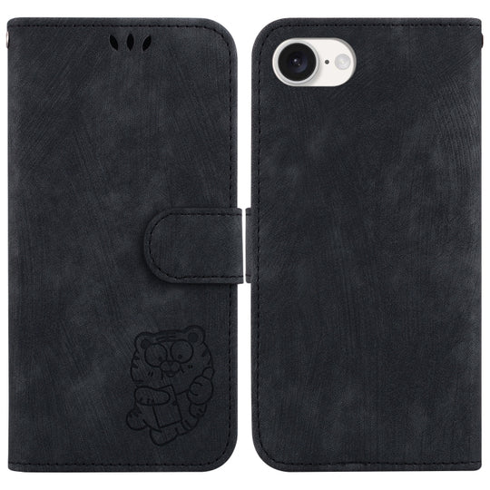 For iPhone 17e / 16e Little Tiger Embossed Leather Phone Case(Black)