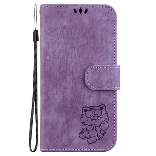 For iPhone 16 Pro Max Little Tiger Embossed Leather Phone Case(Purple) by buy2fix