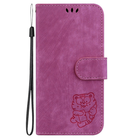 For iPhone 16 Pro Little Tiger Embossed Leather Phone Case(Rose Red) by buy2fix