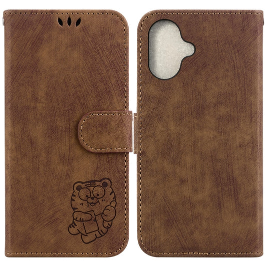 For iPhone 16 Plus Little Tiger Embossed Leather Phone Case(Brown) - iPhone 16 Plus Cases by buy2fix | Online Shopping UK | buy2fix