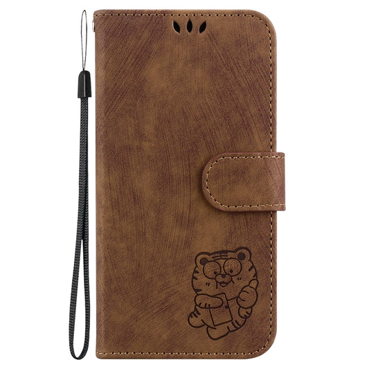 For iPhone 16 Little Tiger Embossed Leather Phone Case(Brown) by buy2fix