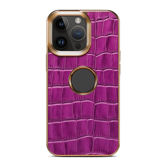 For iPhone 15 Pro Denior Crocodile Texture Genuine Leather Electroplating Phone Case(Purple) - iPhone 15 Pro Cases by Denior | Online Shopping UK | buy2fix