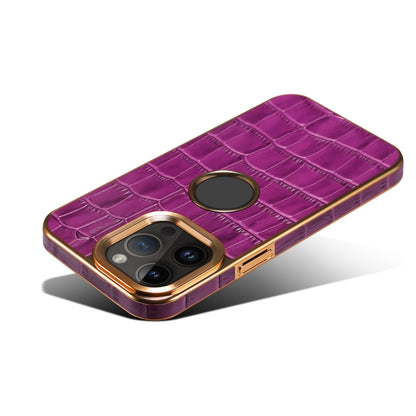 For iPhone 15 Pro Denior Crocodile Texture Genuine Leather Electroplating Phone Case(Purple) - iPhone 15 Pro Cases by Denior | Online Shopping UK | buy2fix
