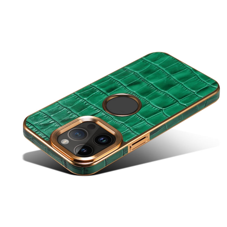 For iPhone 14 Pro Denior Crocodile Texture Genuine Leather Electroplating Phone Case(Green) - iPhone 14 Pro Cases by Denior | Online Shopping UK | buy2fix