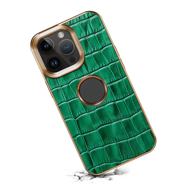 For iPhone 14 Pro Denior Crocodile Texture Genuine Leather Electroplating Phone Case(Green) - iPhone 14 Pro Cases by Denior | Online Shopping UK | buy2fix