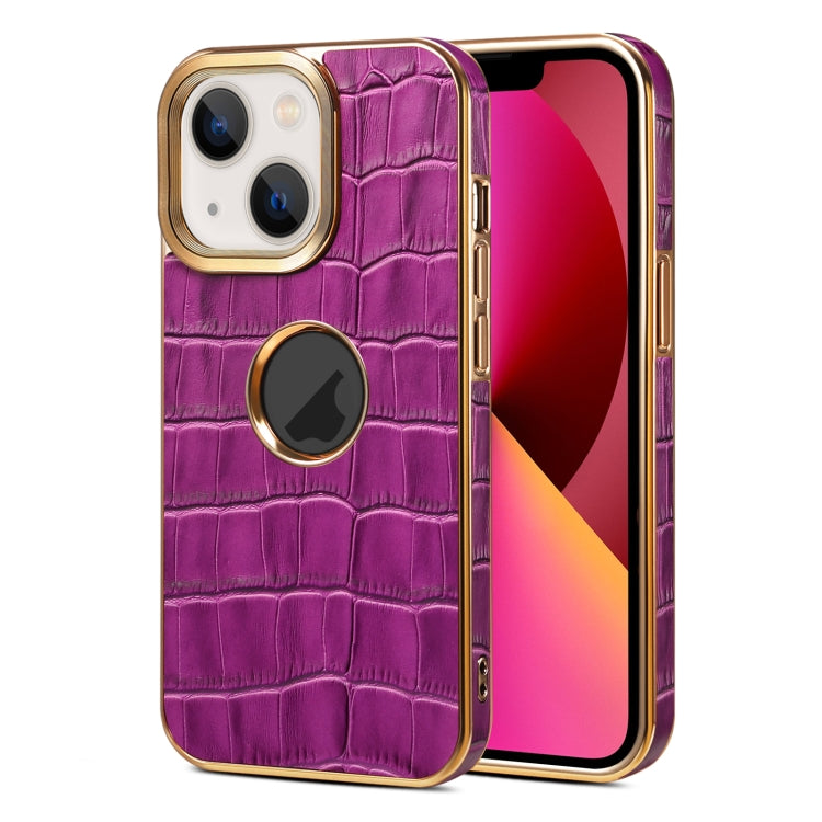 For iPhone 13 Denior Crocodile Texture Genuine Leather Electroplating Phone Case(Purple) - iPhone 13 Cases by Denior | Online Shopping UK | buy2fix