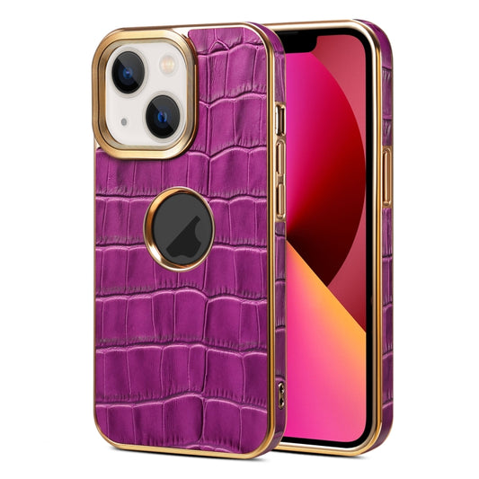 For iPhone 13 Denior Crocodile Texture Genuine Leather Electroplating Phone Case(Purple) - iPhone 13 Cases by Denior | Online Shopping UK | buy2fix