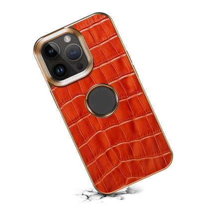 For iPhone 13 Denior Crocodile Texture Genuine Leather Electroplating Phone Case(Mocha Brown) - iPhone 13 Cases by Denior | Online Shopping UK | buy2fix