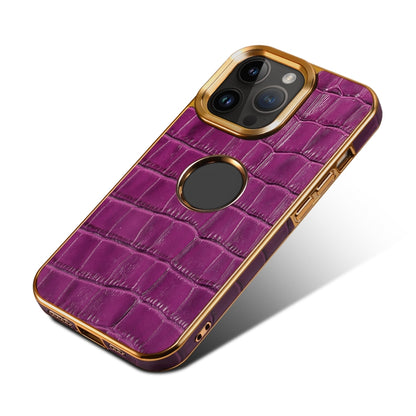 For iPhone 12 / 12 Pro Denior Crocodile Texture Genuine Leather Electroplating Phone Case(Purple) - iPhone 12 / 12 Pro Cases by Denior | Online Shopping UK | buy2fix