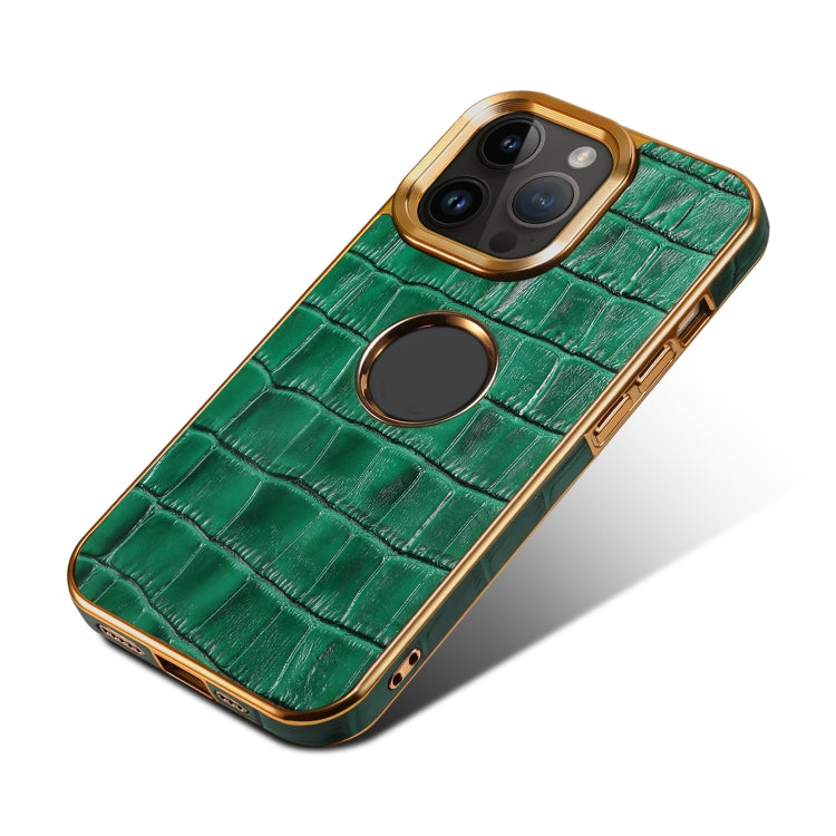 For iPhone 12 / 12 Pro Denior Crocodile Texture Genuine Leather Electroplating Phone Case(Green) - iPhone 12 / 12 Pro Cases by Denior | Online Shopping UK | buy2fix