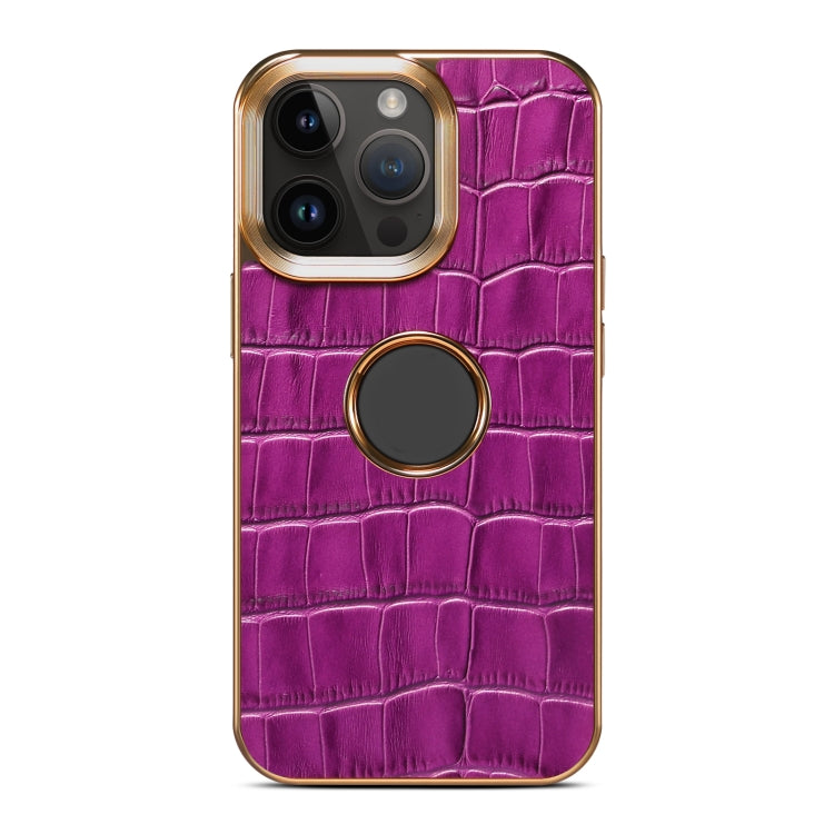 For iPhone 12 Pro Max Denior Crocodile Texture Genuine Leather Electroplating Phone Case(Purple) - iPhone 12 Pro Max Cases by Denior | Online Shopping UK | buy2fix