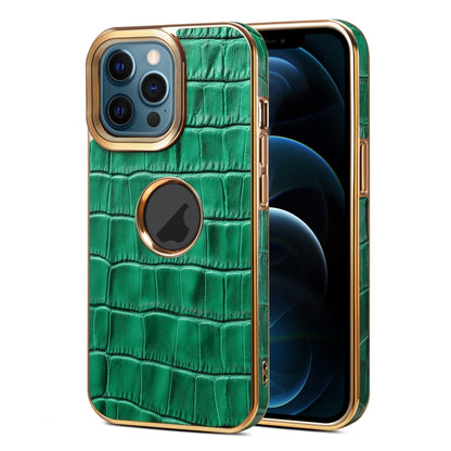 For iPhone 12 Pro Max Denior Crocodile Texture Genuine Leather Electroplating Phone Case(Green) - iPhone 12 Pro Max Cases by Denior | Online Shopping UK | buy2fix