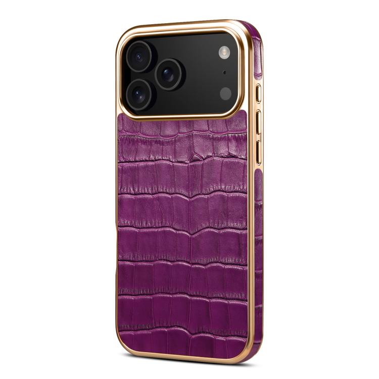 For iPhone 17 Pro Max Denior Crocodile Texture Genuine Leather Electroplating Phone Case(Purple) - iPhone 17 Pro Max Cases by Denior | Online Shopping UK | buy2fix