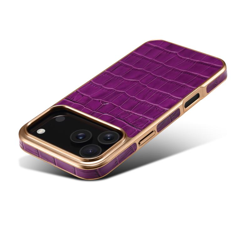 For iPhone 17 Pro Max Denior Crocodile Texture Genuine Leather Electroplating Phone Case(Purple) - iPhone 17 Pro Max Cases by Denior | Online Shopping UK | buy2fix