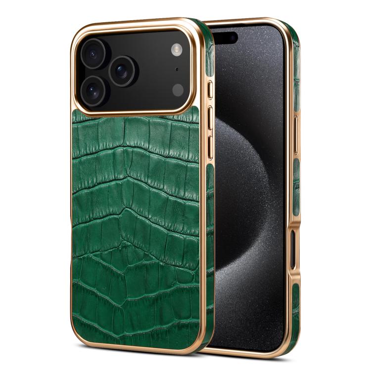 For iPhone 17 Pro Max Denior Crocodile Texture Genuine Leather Electroplating Phone Case(Green) - iPhone 17 Pro Max Cases by Denior | Online Shopping UK | buy2fix