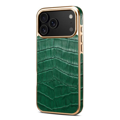 For iPhone 17 Pro Max Denior Crocodile Texture Genuine Leather Electroplating Phone Case(Green) - iPhone 17 Pro Max Cases by Denior | Online Shopping UK | buy2fix