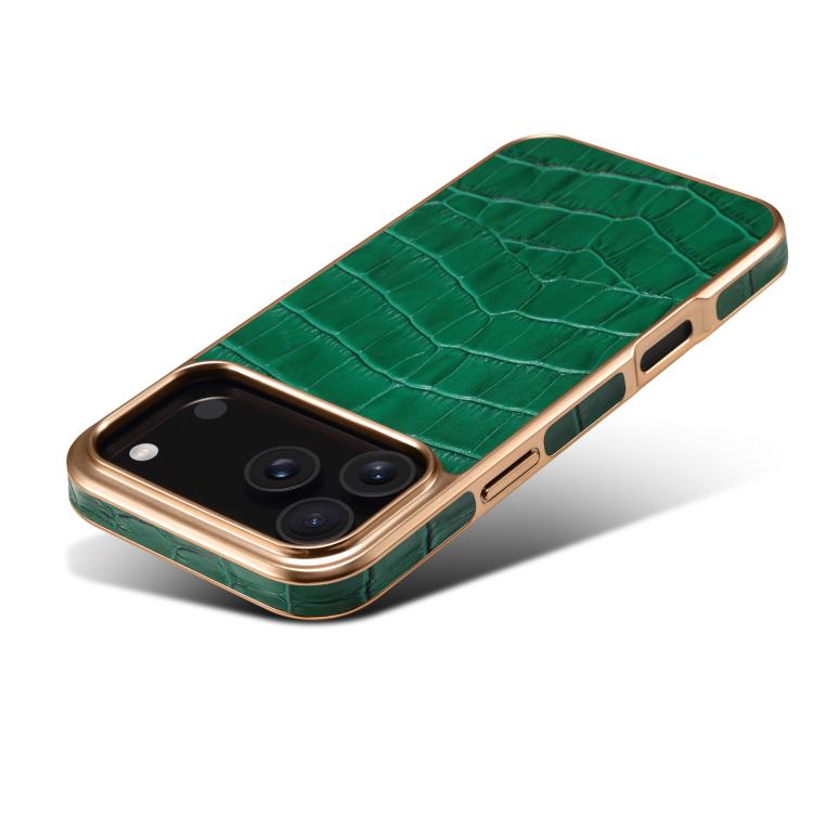 For iPhone 17 Pro Max Denior Crocodile Texture Genuine Leather Electroplating Phone Case(Green) - iPhone 17 Pro Max Cases by Denior | Online Shopping UK | buy2fix