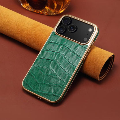 For iPhone 17 Pro Max Denior Crocodile Texture Genuine Leather Electroplating Phone Case(Green) - iPhone 17 Pro Max Cases by Denior | Online Shopping UK | buy2fix