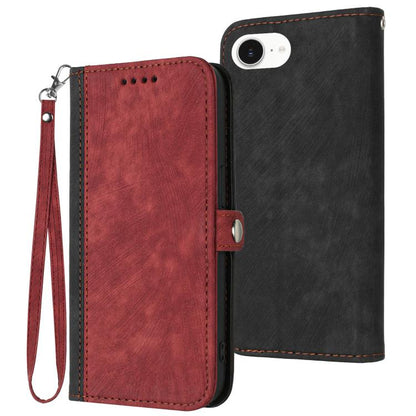 For iPhone 16e Side Buckle Double Fold Hand Strap Leather Phone Case(Red) by buy2fix