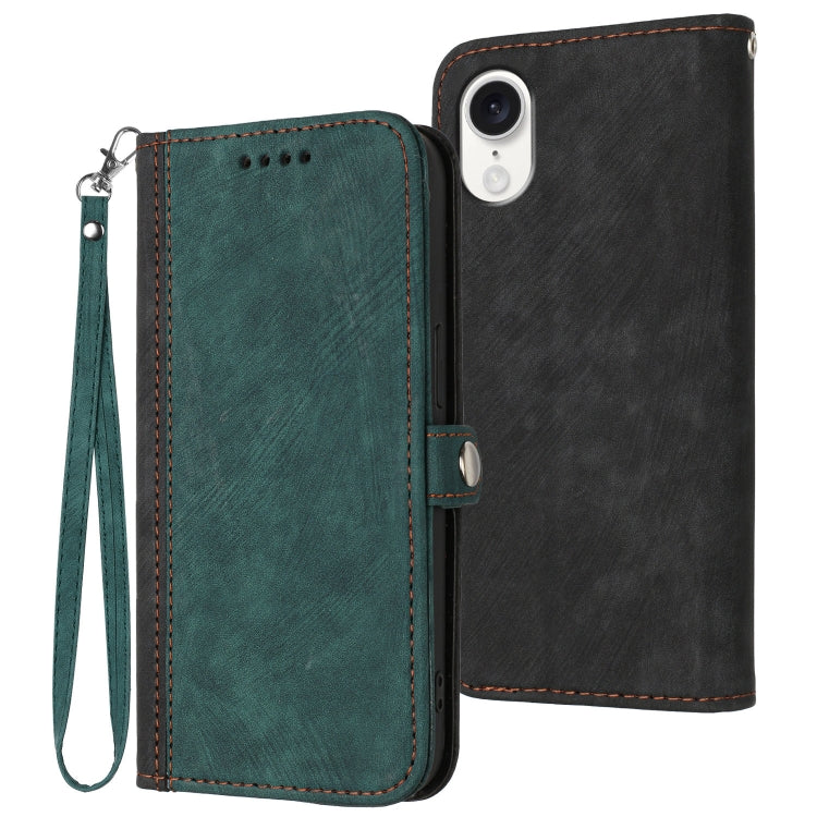 For iPhone SE 2024 Side Buckle Double Fold Hand Strap Leather Phone Case(Dark Green) - More iPhone Cases by buy2fix | Online Shopping UK | buy2fix