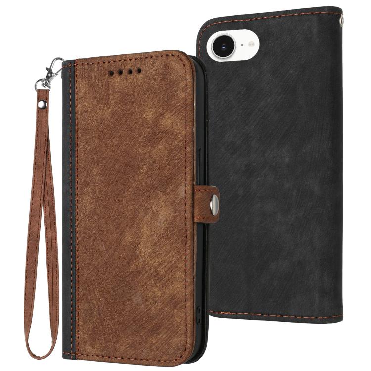 For iPhone 16e Side Buckle Double Fold Hand Strap Leather Phone Case(Brown) by buy2fix