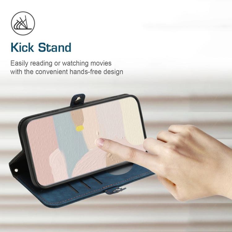 For iPhone 17 Air Side Buckle Double Fold Hand Strap Leather Phone Case(Royal) - iPhone 17 Air Cases by buy2fix | Online Shopping UK | buy2fix