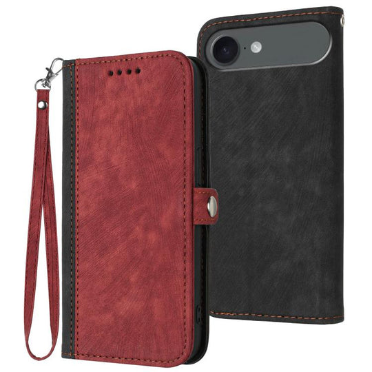 For iPhone Air Side Buckle Double Fold Hand Strap Leather Phone Case(Red)