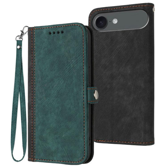 For iPhone Air Side Buckle Double Fold Hand Strap Leather Phone Case(Dark Green)