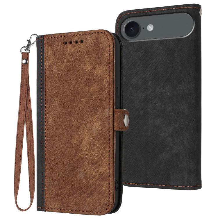 For iPhone 17 Air Side Buckle Double Fold Hand Strap Leather Phone Case(Brown) - iPhone 17 Air Cases by buy2fix | Online Shopping UK | buy2fix