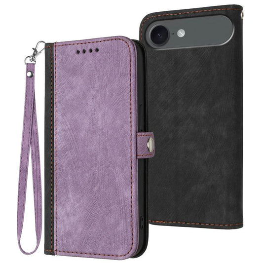 For iPhone Air Side Buckle Double Fold Hand Strap Leather Phone Case(Purple) - iPhone Air Cases by buy2fix | Online Shopping UK | buy2fix