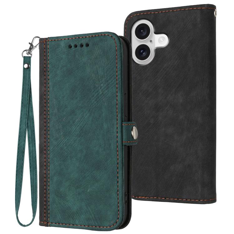 For iPhone 17 Side Buckle Double Fold Hand Strap Leather Phone Case(Dark Green) - iPhone 17 Cases by buy2fix | Online Shopping UK | buy2fix