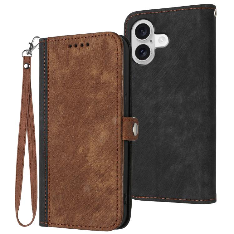 For iPhone 17 Side Buckle Double Fold Hand Strap Leather Phone Case(Brown) - iPhone 17 Cases by buy2fix | Online Shopping UK | buy2fix