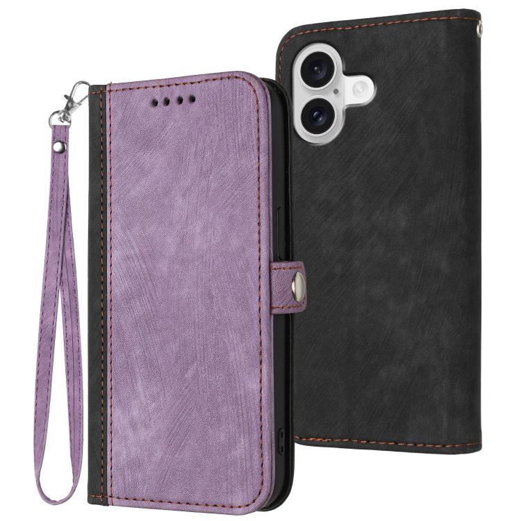 For iPhone 17 Side Buckle Double Fold Hand Strap Leather Phone Case(Purple) - iPhone 17 Cases by buy2fix | Online Shopping UK | buy2fix
