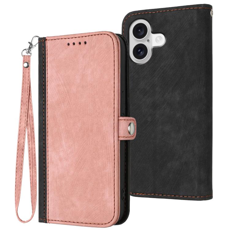 For iPhone 17 Side Buckle Double Fold Hand Strap Leather Phone Case(Pink) - iPhone 17 Cases by buy2fix | Online Shopping UK | buy2fix