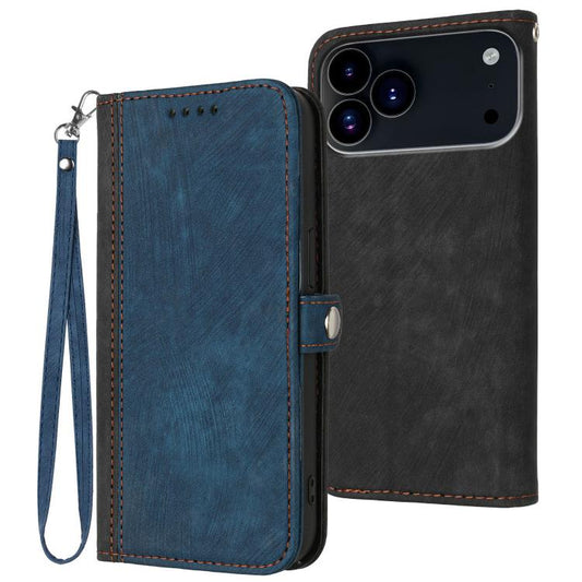 For iPhone 17 Pro Side Buckle Double Fold Hand Strap Leather Phone Case(Royal) - iPhone 17 Pro Cases by buy2fix | Online Shopping UK | buy2fix