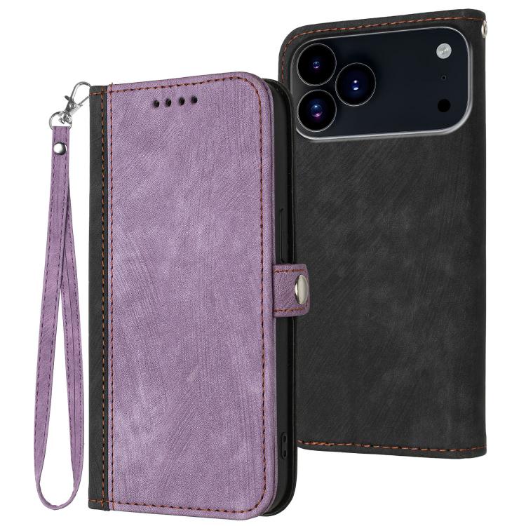 For iPhone 17 Pro Side Buckle Double Fold Hand Strap Leather Phone Case(Purple) - iPhone 17 Pro Cases by buy2fix | Online Shopping UK | buy2fix