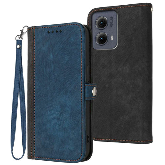 For Motorola Edge 5G 2024 Side Buckle Double Fold Hand Strap Leather Phone Case(Royal Blue) - Motorola Cases by buy2fix | Online Shopping UK | buy2fix