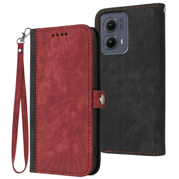 For Motorola Edge 5G 2024 Side Buckle Double Fold Hand Strap Leather Phone Case(Red) - Motorola Cases by buy2fix | Online Shopping UK | buy2fix