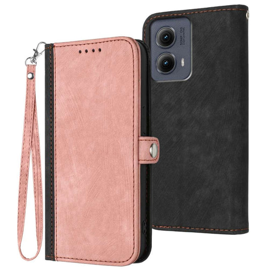 For Motorola Edge 5G 2024 Side Buckle Double Fold Hand Strap Leather Phone Case(Pink) - Motorola Cases by buy2fix | Online Shopping UK | buy2fix