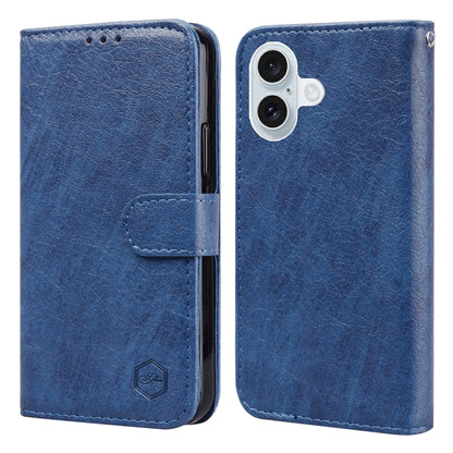 For iPhone 16 Plus Skin Feeling Oil Leather Texture PU + TPU Phone Case(Dark Blue) - iPhone 16 Plus Cases by buy2fix | Online Shopping UK | buy2fix