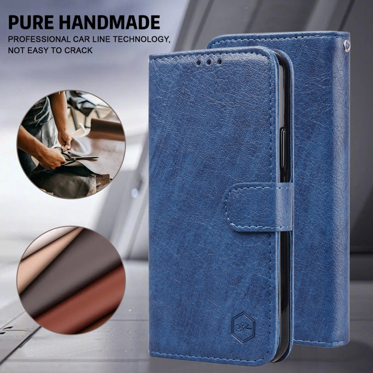 For iPhone 16 Plus Skin Feeling Oil Leather Texture PU + TPU Phone Case(Dark Blue) - iPhone 16 Plus Cases by buy2fix | Online Shopping UK | buy2fix