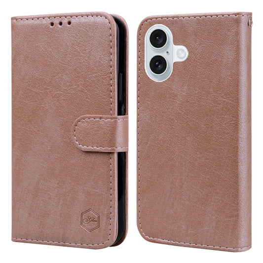 For iPhone 16 Plus Skin Feeling Oil Leather Texture PU + TPU Phone Case(Champagne) - iPhone 16 Plus Cases by buy2fix | Online Shopping UK | buy2fix