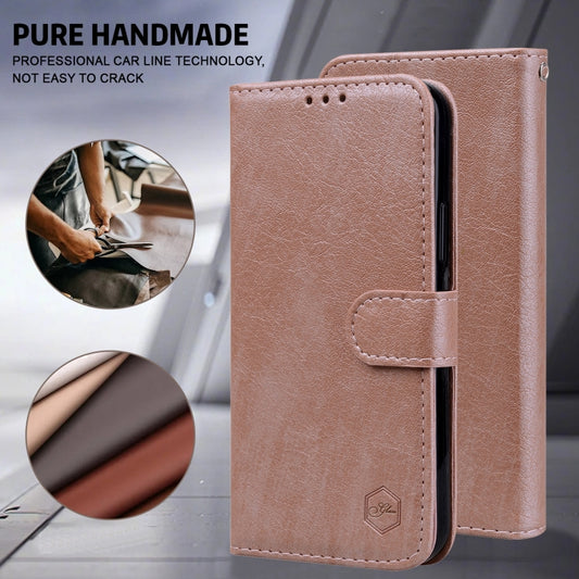 For iPhone 16 Plus Skin Feeling Oil Leather Texture PU + TPU Phone Case(Champagne) by buy2fix