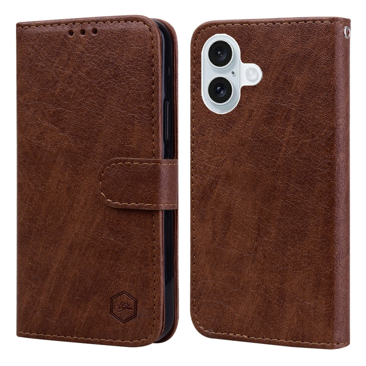 For iPhone 16 Skin Feeling Oil Leather Texture PU + TPU Phone Case(Brown) - iPhone 16 Cases by buy2fix | Online Shopping UK | buy2fix